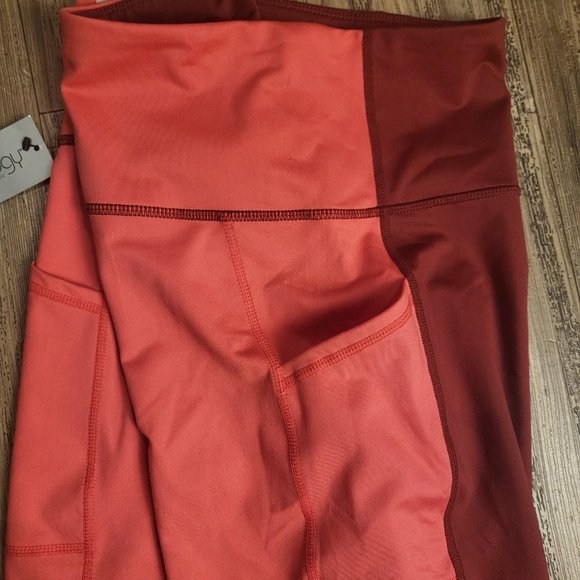 NWT.12.Ideology Women’s High Rise,2 Side Pockets Colorblock 7/8 Leggings, Red - Picture 7 of 7